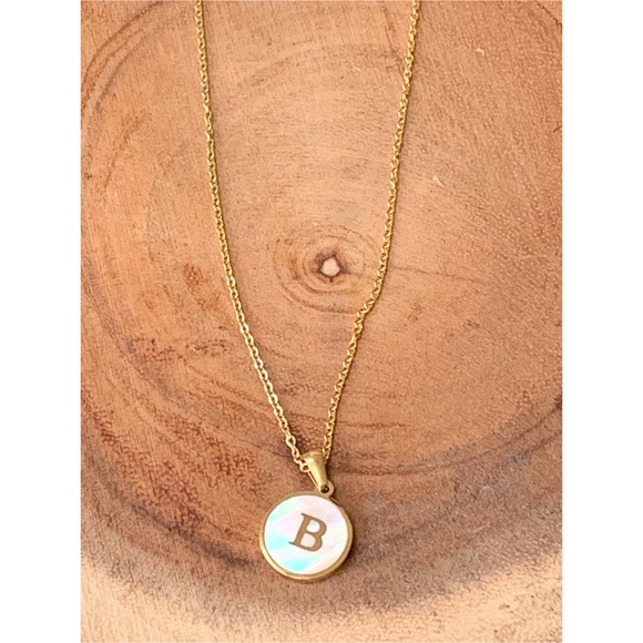 “B” Alphabet Latter Mother of Pearl Necklace - Picture 3 of 3